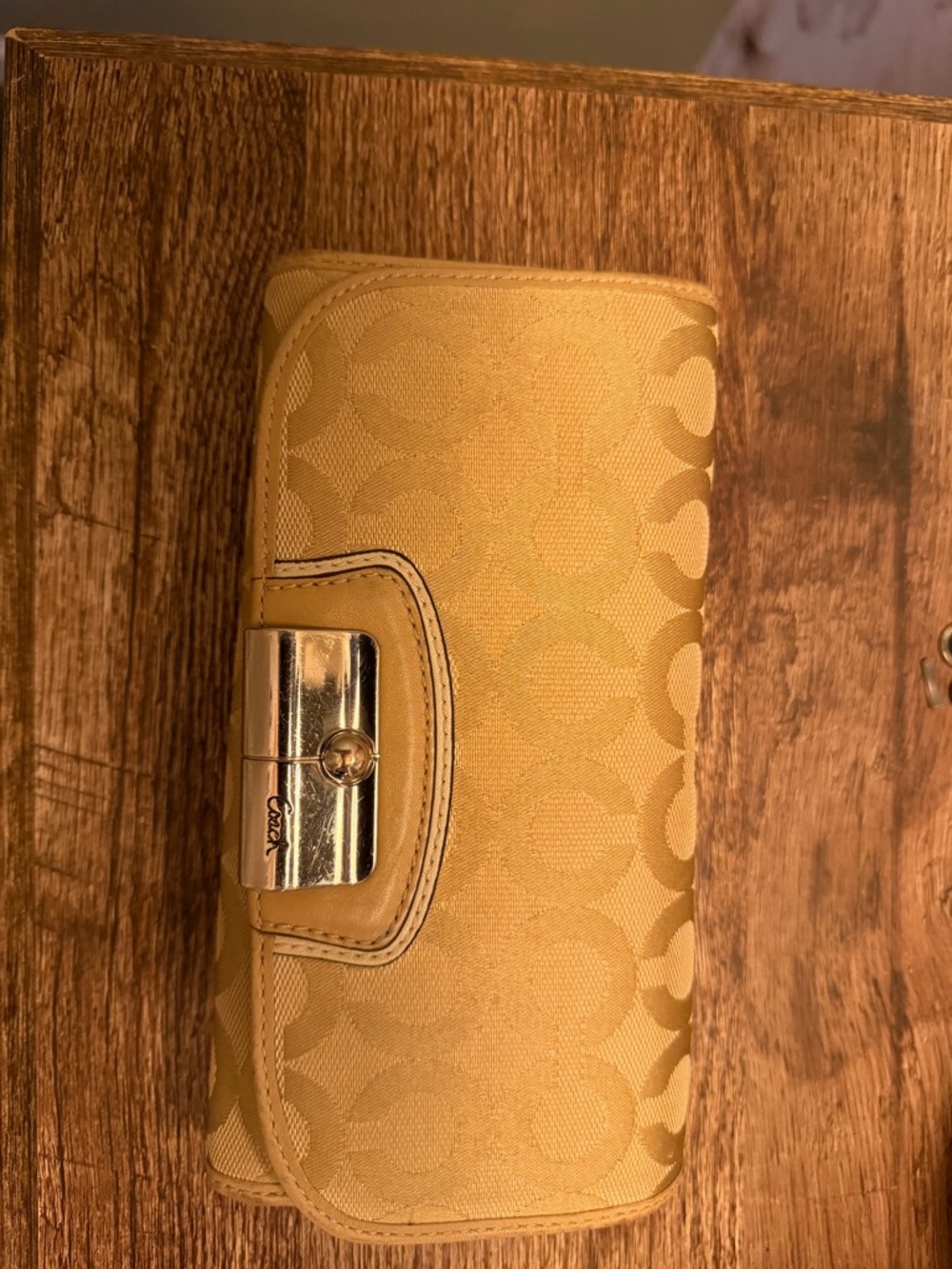 Coach Tan Signature Turnlock Clutch Wallet